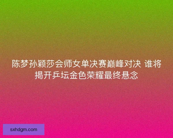 陈梦孙颖莎会师女单决赛巅峰对决 谁将揭开乒坛金色荣耀最终悬念
